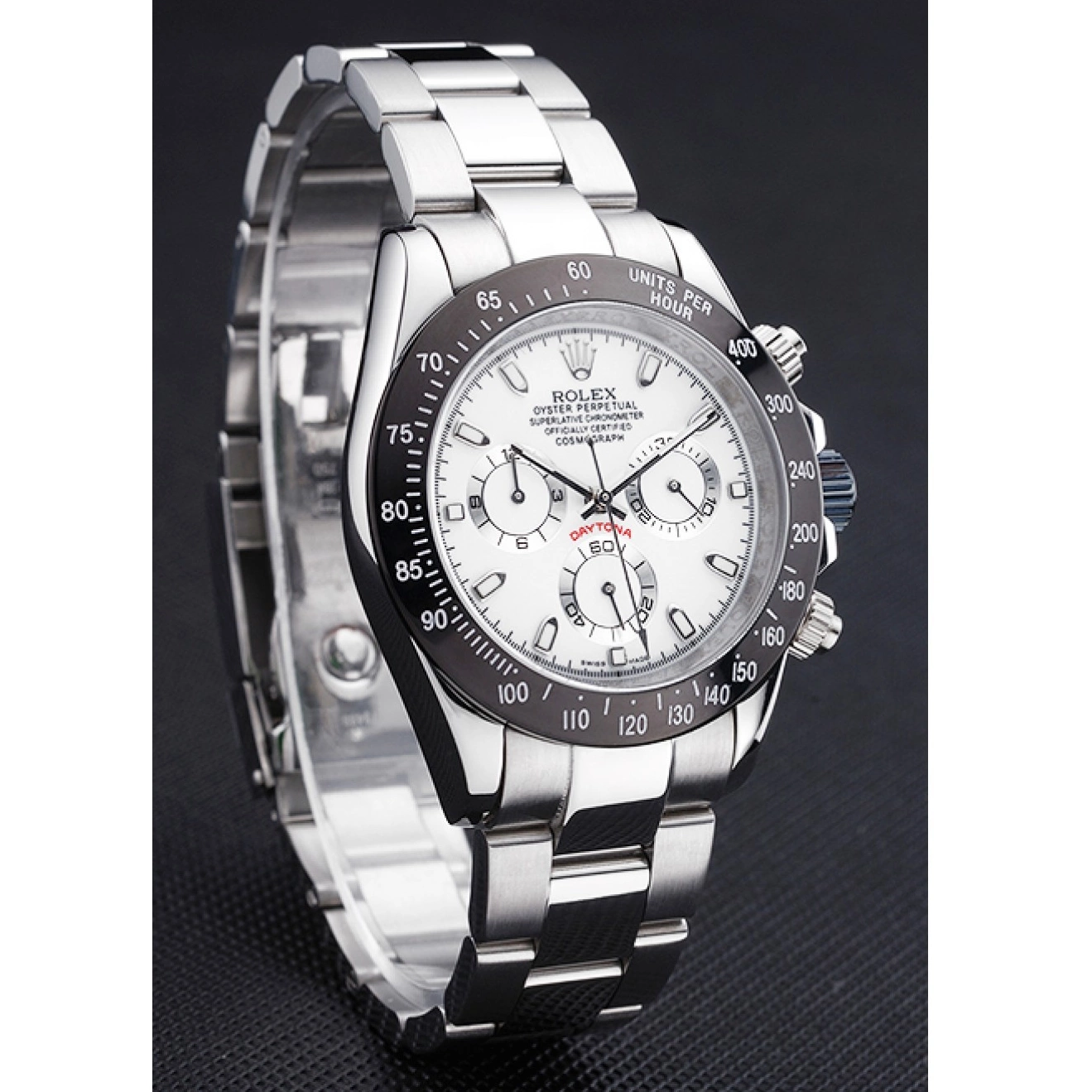 Good copy rolex watches Enameled Stainless Black Steel White Dial Rolex Daytona 0615